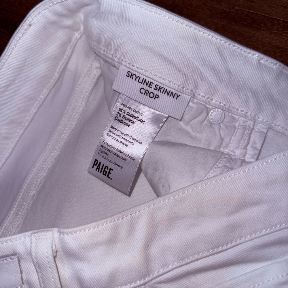 Paige Skyline Skinny Jeans White Raw Hem Mid Rise - Picture 4 of 8